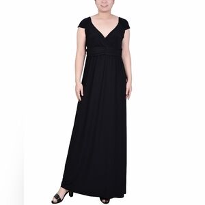 NY Collection Minimalist Black Maxi Dress M Empire Waist Whimsigoth